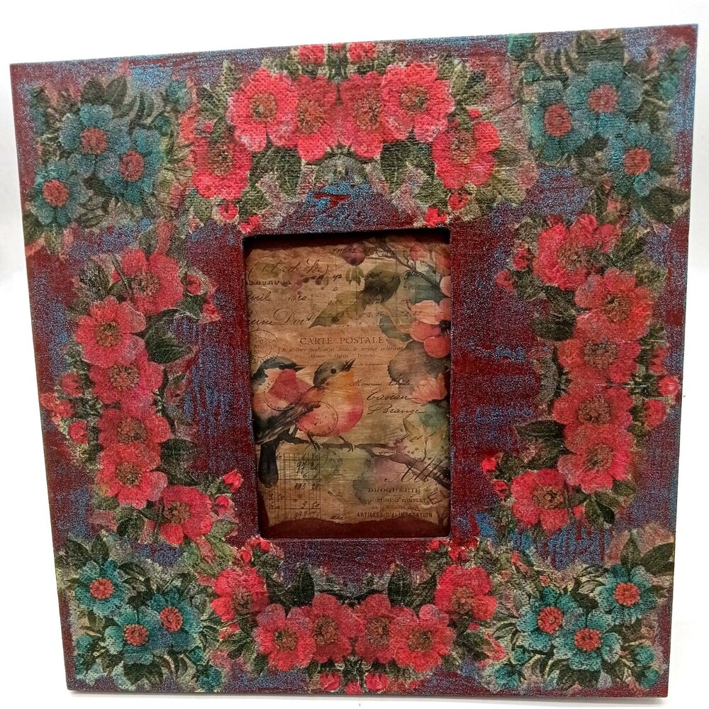 Decoupaged Floral Multicolor Glitter 12X12 Square Photo Frame Fits 4X6 Photo